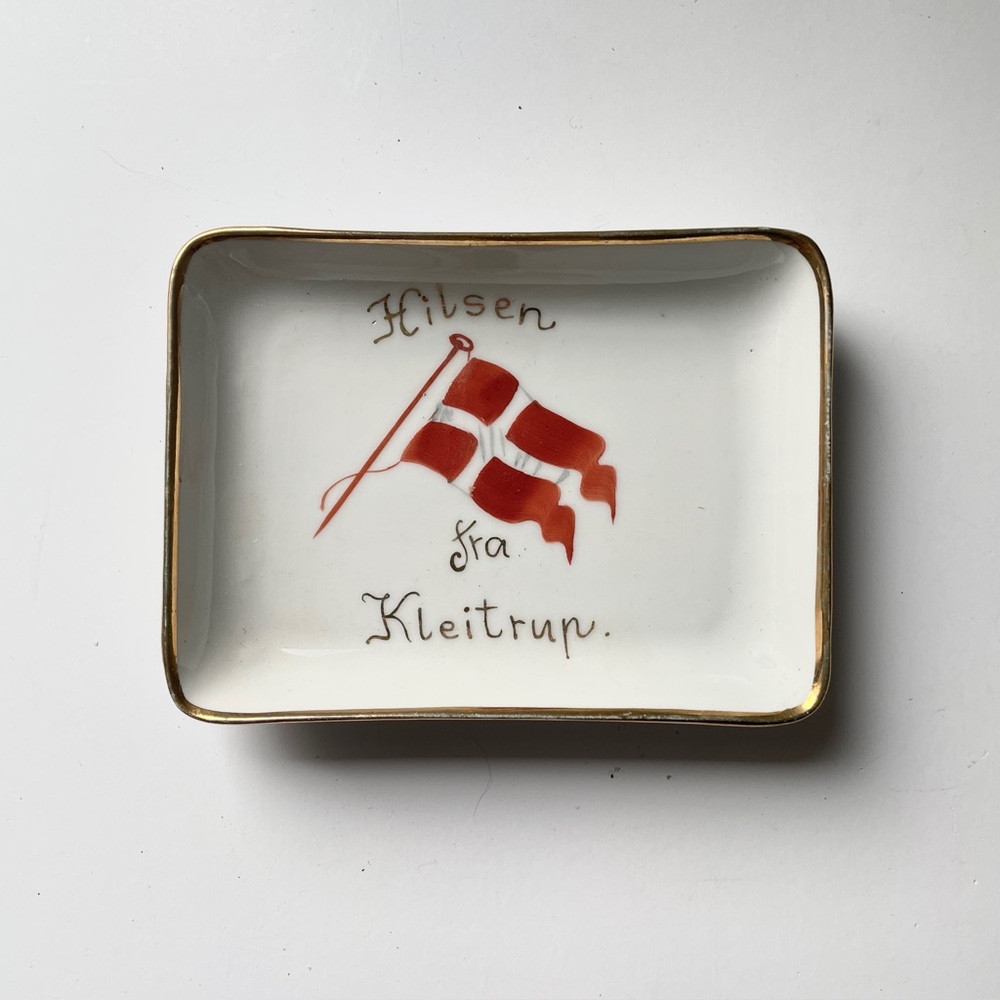 Vintage Danish Porcelain Trinket Tray Gold Rim Flag Klejtrup Denmark Jewelry